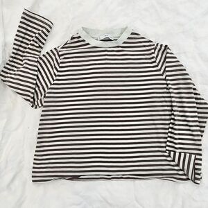 MNG XL Striped Long Sleeve Top - Grey And Cream